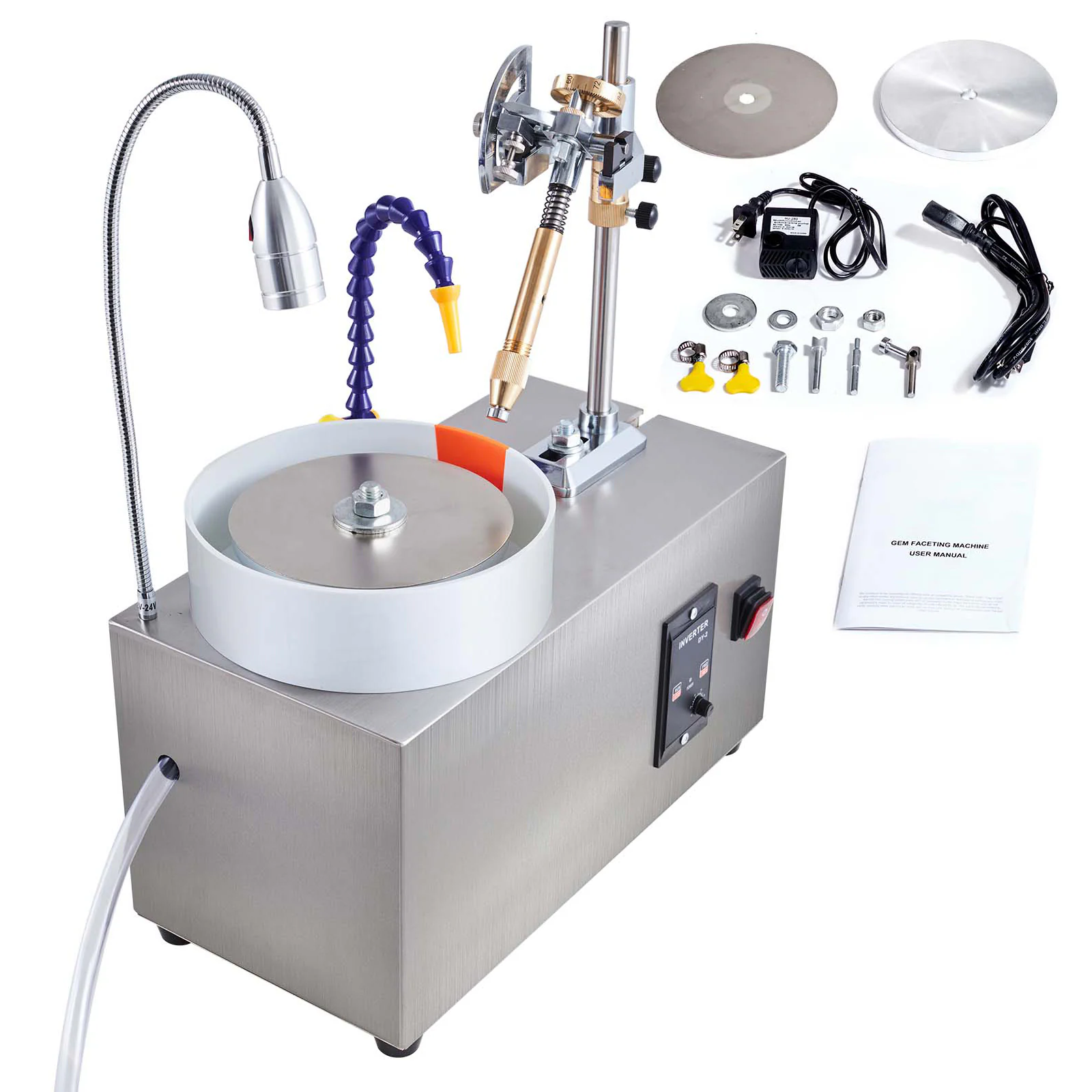 Gem Faceting Machine 180W Jade Grinding and Polishing Machine 0-2980RPM Adjustable Speed Rock Jewel Angle Polisher with Mechanical Manipulator and Scale for Gemstone Jade and Crystal