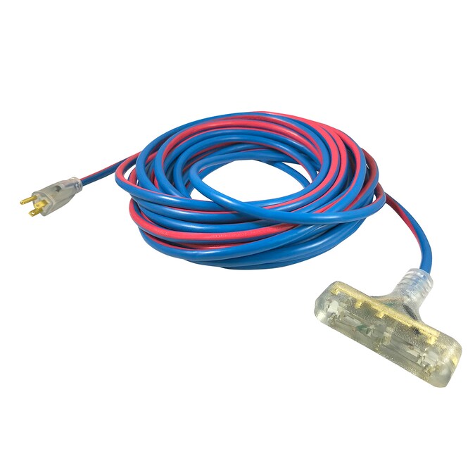 USW 100-ft 12/3 3 Prong Blue/Red Indoor/Outdoor SJEOOW Heavy Duty Lighted Extension Cord