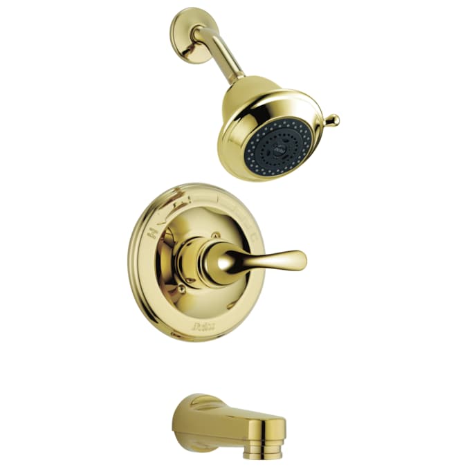 Delta Classic Polished Brass 1-handle Multi-function Round Bathtub and Shower Faucet Valve Included
