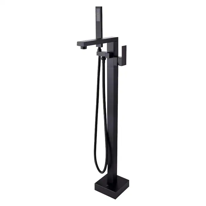 WELLFOR Matte Black 1-handle Freestanding High-arc Bathtub Faucet with Hand Shower (Valve Included)