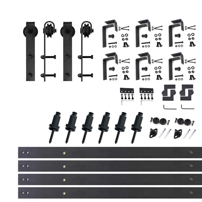 HOMACER 108-in Rustic Black Indoor J-strap Double Bypass Barn Door Hardware Kit