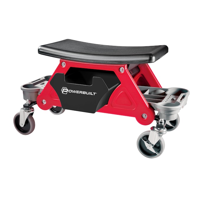 Powerbuilt 23.25-in Red Work Seat with Storage Drawer and Removable Trays - Durable and Stable Creeper