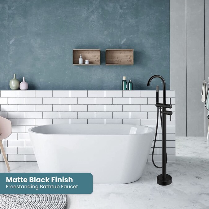 BWE Matte Black 2-handle Freestanding High-arc Bathtub Faucet with Hand Shower (Valve Included) - Image 3