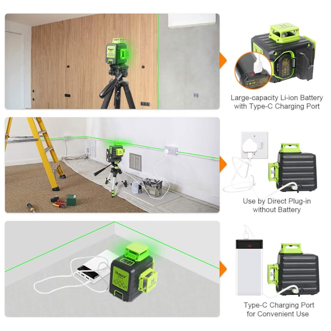 Huepar 200-ft Green Self-Leveling Cross-line Laser Level - Image 7
