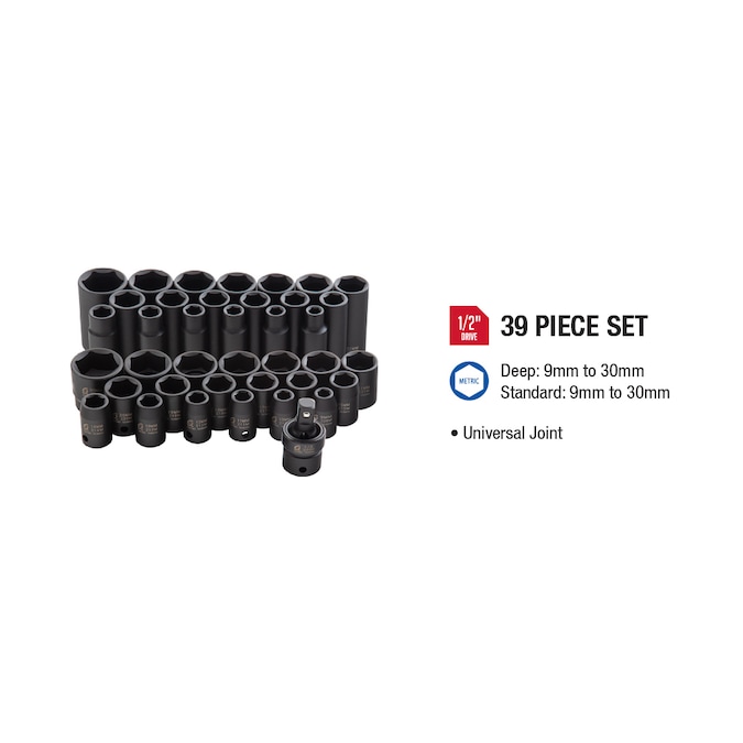 SUNEX TOOLS 39-Piece Metric 1/2-in Drive Set 6-point Impact Socket Set - Image 6