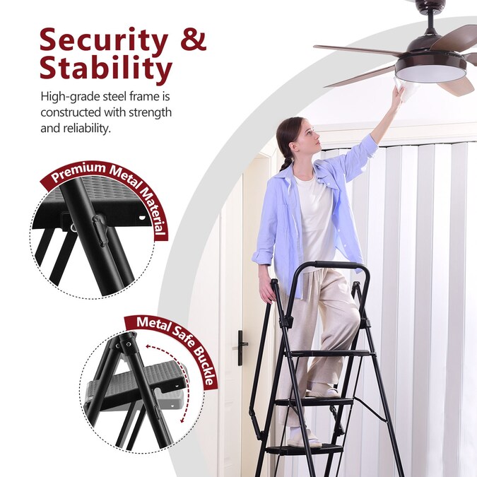 WELLFOR 5-Step 300-lb Capacity Black Steel Foldable Step Stool - Image 2