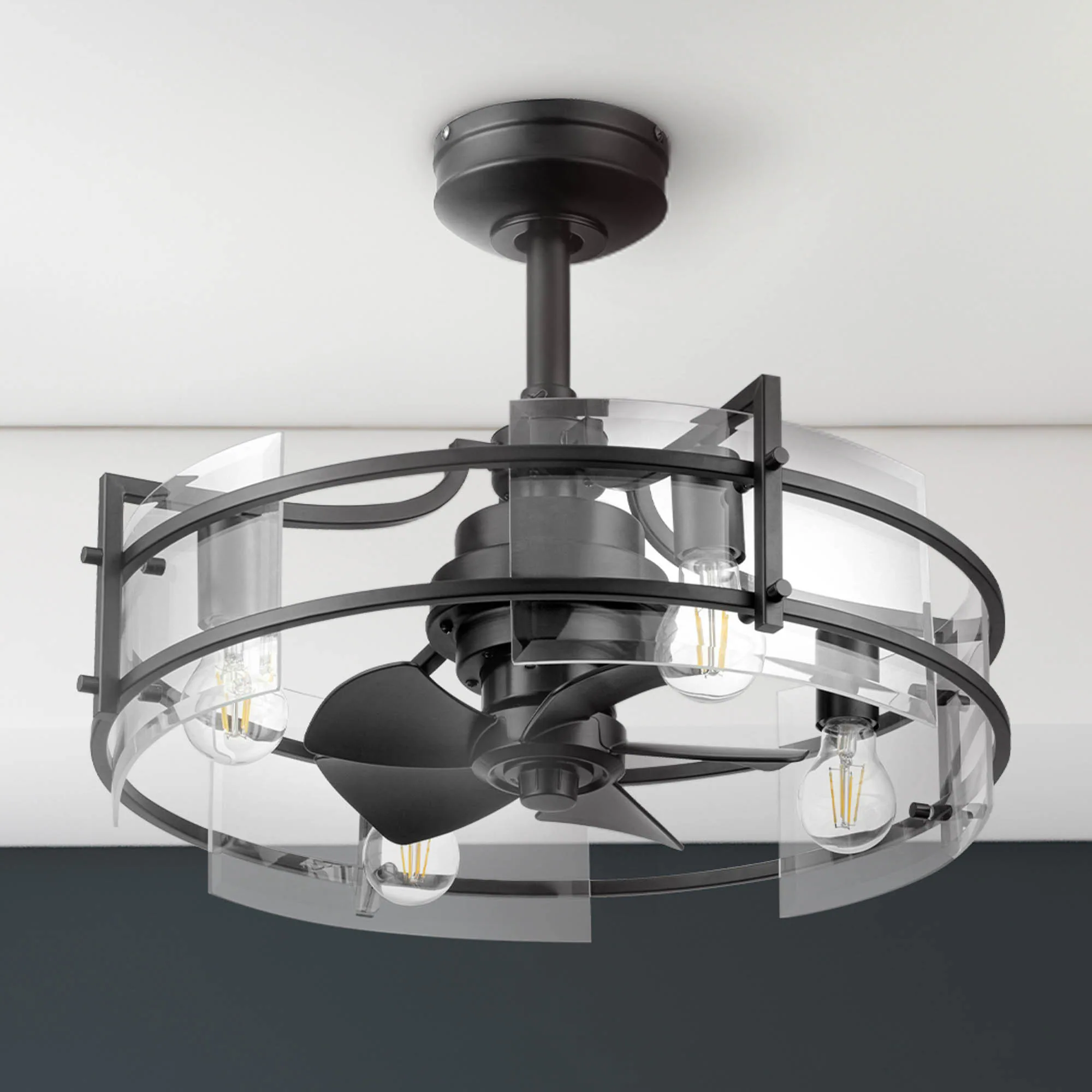 Padfield 22-in Matte Black with Matte Black Blades Fandelier Ceiling Fan With Light and Remote ( 5 -Blade )