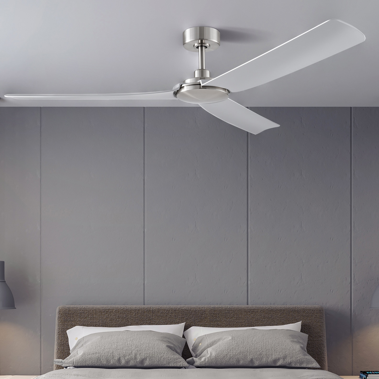 Lochwood 60-in Outdoor Brushed Nickel with Silver Blades Ceiling Fan Without Light - Remote Included ( 3 -Blade )