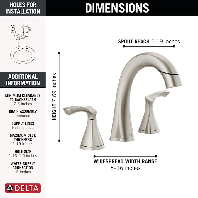 Delta Sandover Pulldown Spotshield Brushed Nickel Widespread 2-Handle WaterSense Pull-down Bathroom Sink Faucet with Drain - Image 7