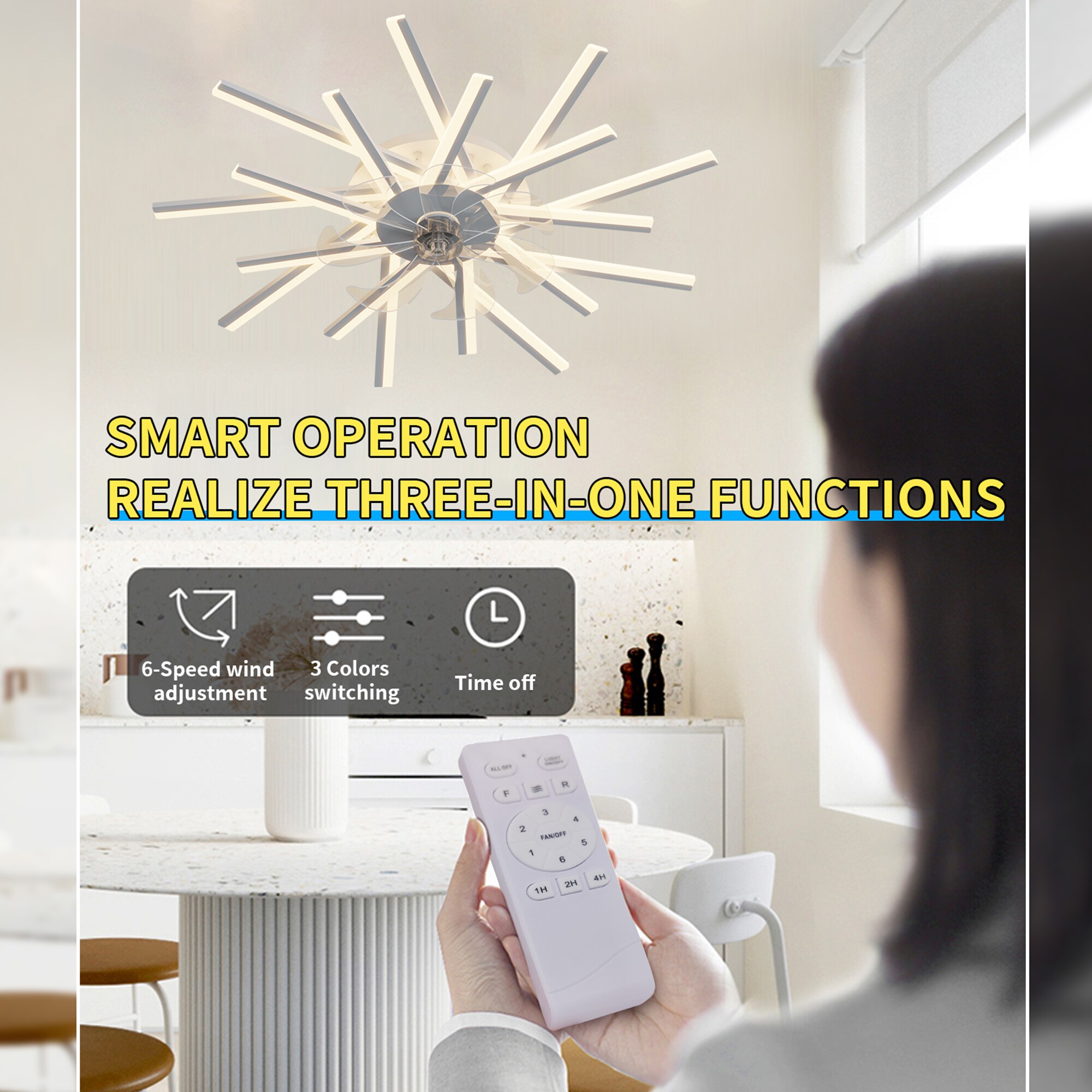 36-in Color-Changing Integrated LED Flush Mount Smart White with Finished Blades Fandelier Ceiling Fan With Light - Remote Included ( 7 -Blade ) - Image 7