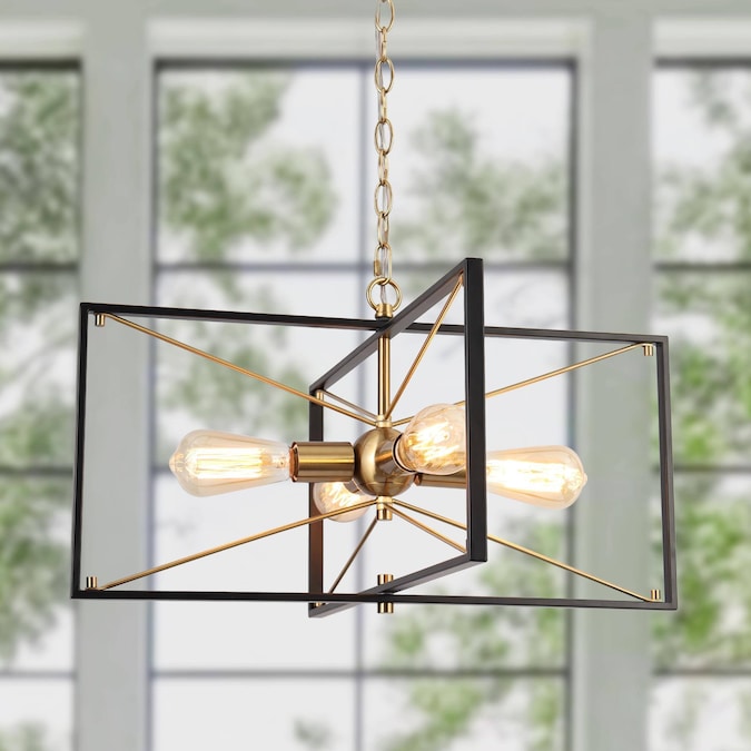 ZEVNI Nat 4-Light Polished Black Industrial LED Dry rated Chandelier