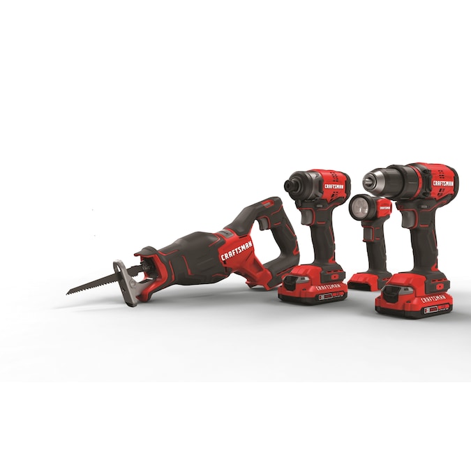 CRAFTSMAN V20 20-volt Max 4-Tool Brushless Power Tool Combo Kit with Soft Case (2-Batteries Included and Charger Included)