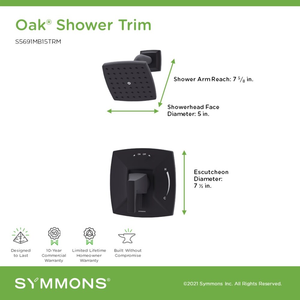Oak Matte Black 1-handle Single function 5-Inches Square Shower Faucet - Image 2