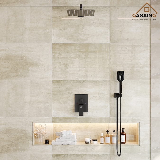 CASAINC Matte Black 12-in Built-In Shower Faucet System with 2-way Diverter (Pressure-balanced Valve Included)