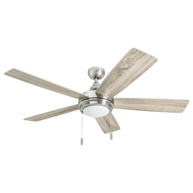 Honeywell Ventnor 52-in Brushed Nickel with Ancient Pine/White Blades Integrated LED Indoor Downrod or Flush Mount Ceiling Fan with Light (5-Blade)