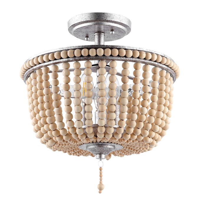 JONATHAN Y Allie Wood Bead/Iron Bohemian Farmhouse 1-Light Antique Nickel LED Semi mount light - Image 6