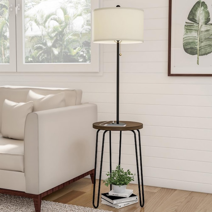 Hastings Home Modern Floor Lamp End Table 59-in Brown, Black, and Off-white Tripod Floor Lamp