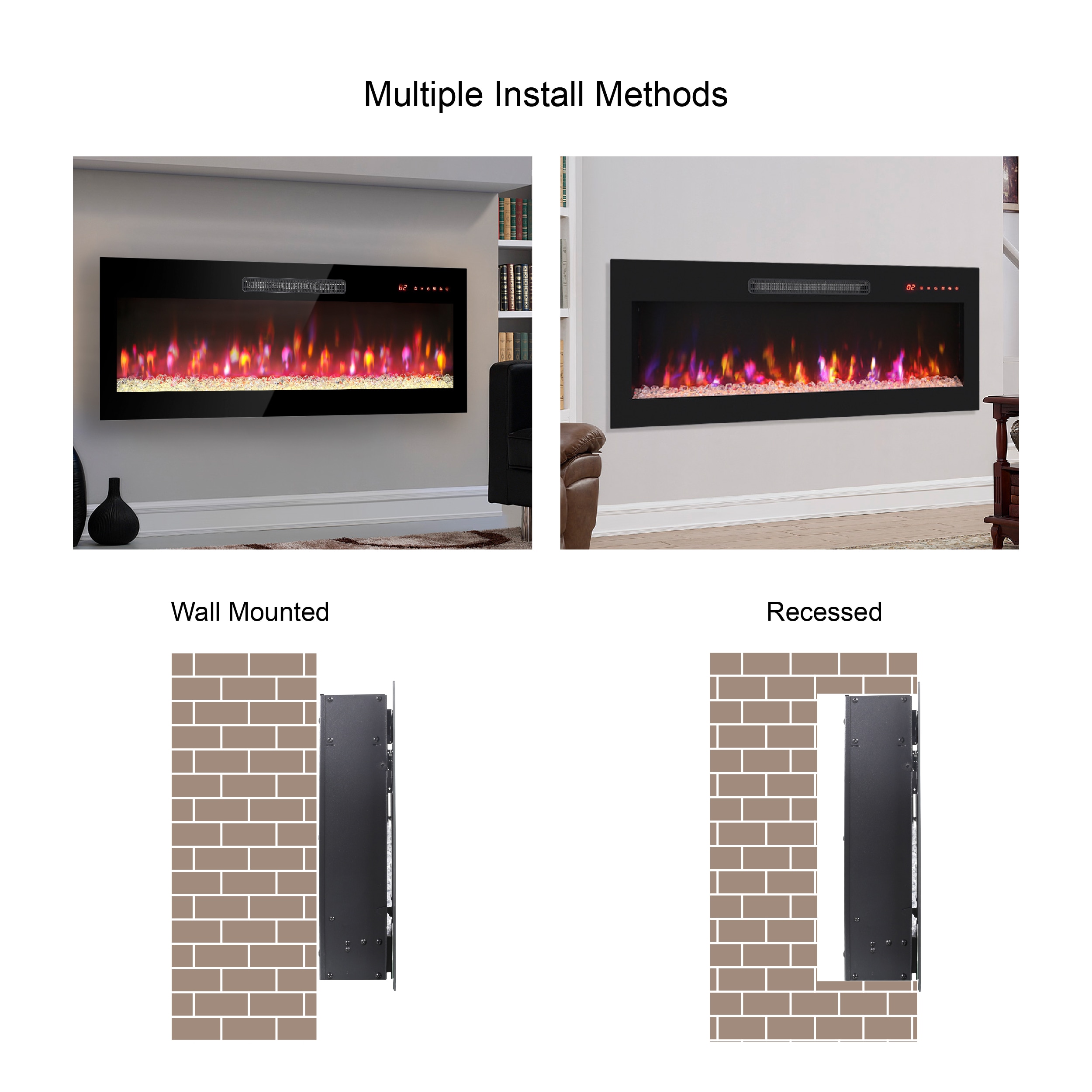 60-Inches W Black Wall mount Fan-forced Wall-mount Electric Fireplace with Remote Control Included - Image 4