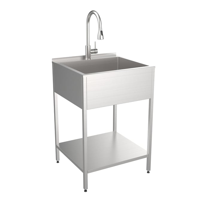 Transolid 22.1-in x 24-in 1-Basin Brushed Satin Freestanding Laundry Sink with Faucet
