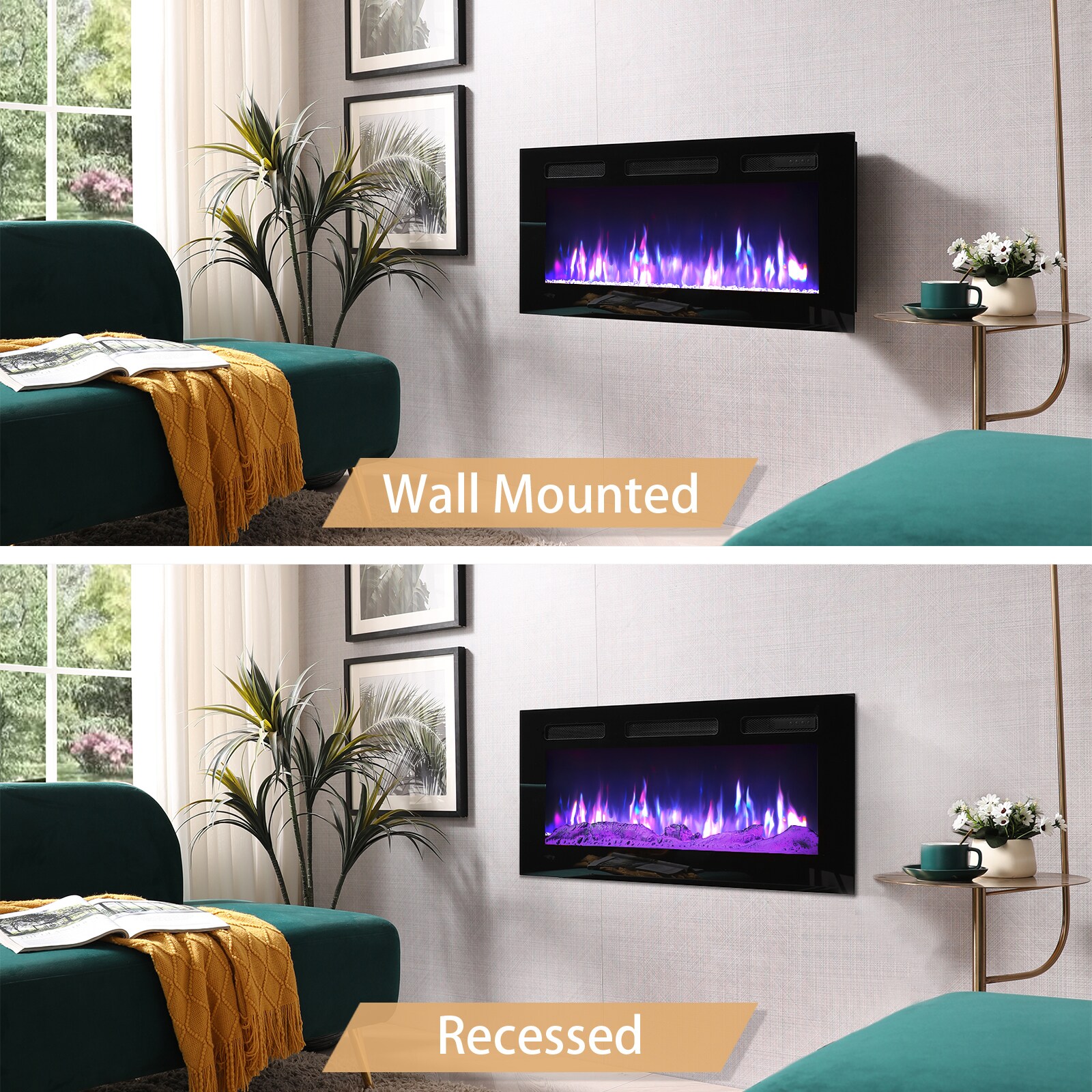 36.33-Inches W Black Wall mount Fan-forced Wall-mount Electric Fireplace with Remote Control Included - Image 7