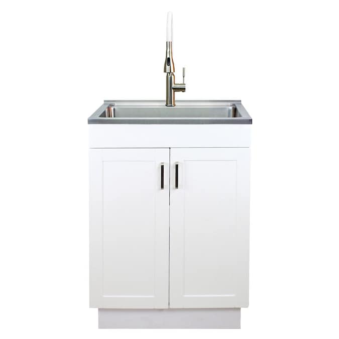 Transolid 24-in x 19.7-in 1-Basin White Freestanding Laundry Sink with Cabinet, Drain, and Faucet - Image 11