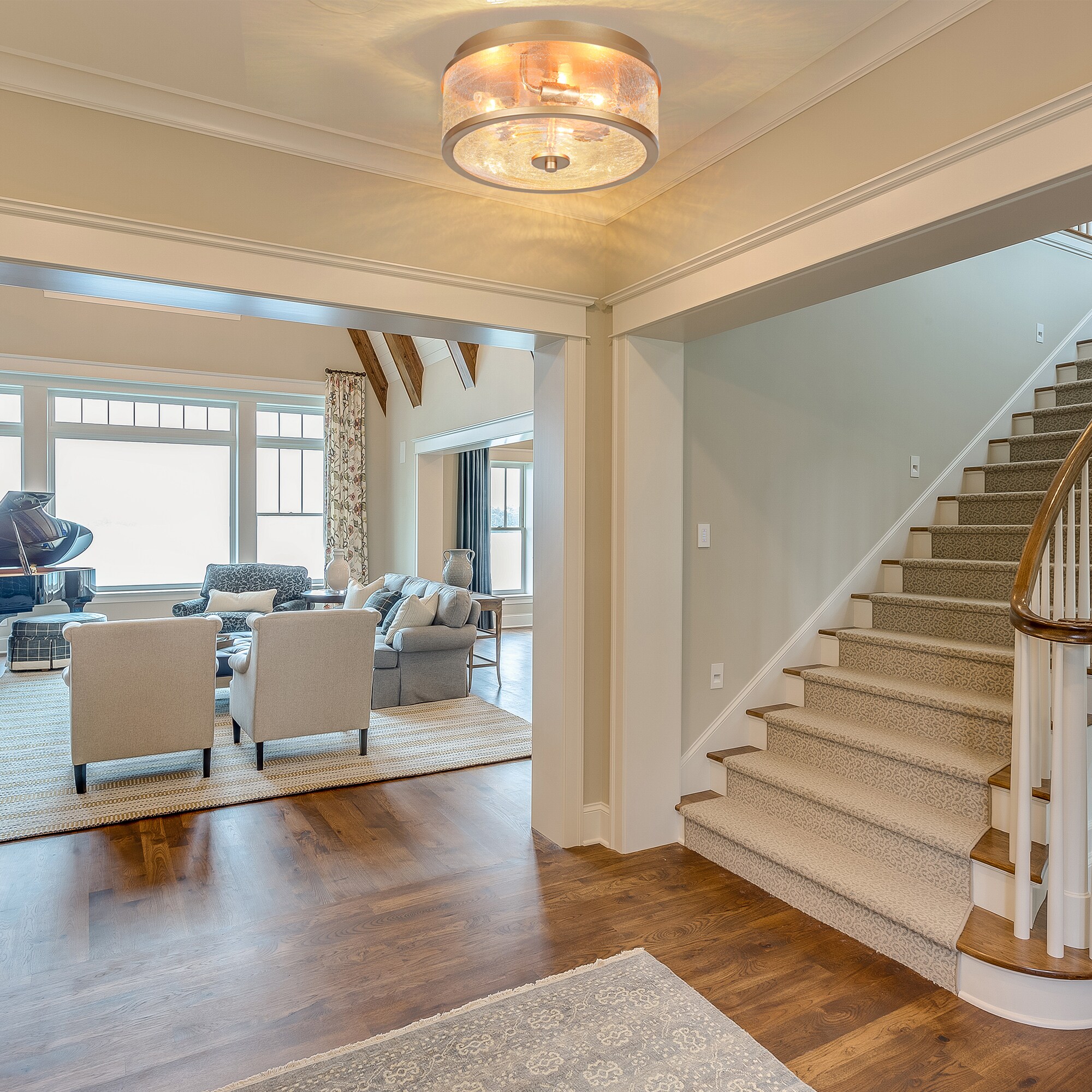 Transitional 3 -Light 12.2-in Matte Gold Semi Flush Mount Light - Image 4