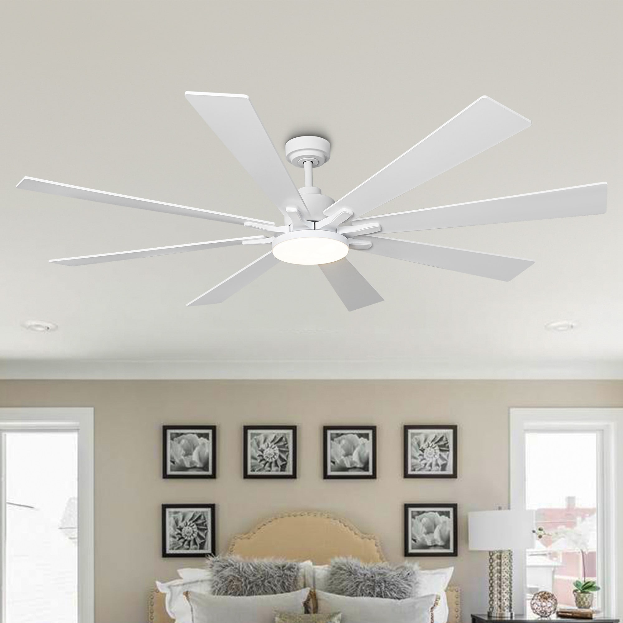 72-in Color-Changing Integrated LED White with Matte White Blades Ceiling Fan With Light and Remote ( 8 -Blade )
