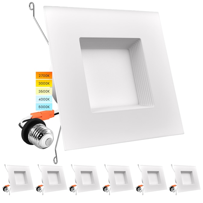 Luxrite White 5-in or 6-in 1100-Lumen Switchable Square Dimmable LED Canned Shower Recessed Downlight (6-Pack)