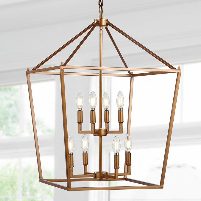 JONATHAN  Y Pagoda 20" Metal Classic Traditional 8-Light Antique Gold Farmhouse Lantern LED Medium Hanging Kitchen Island Light