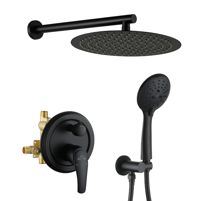 Clihome Black 12-in Dual Head Built-In Shower Faucet System with 2-way Diverter (Pressure-balanced Valve Included)