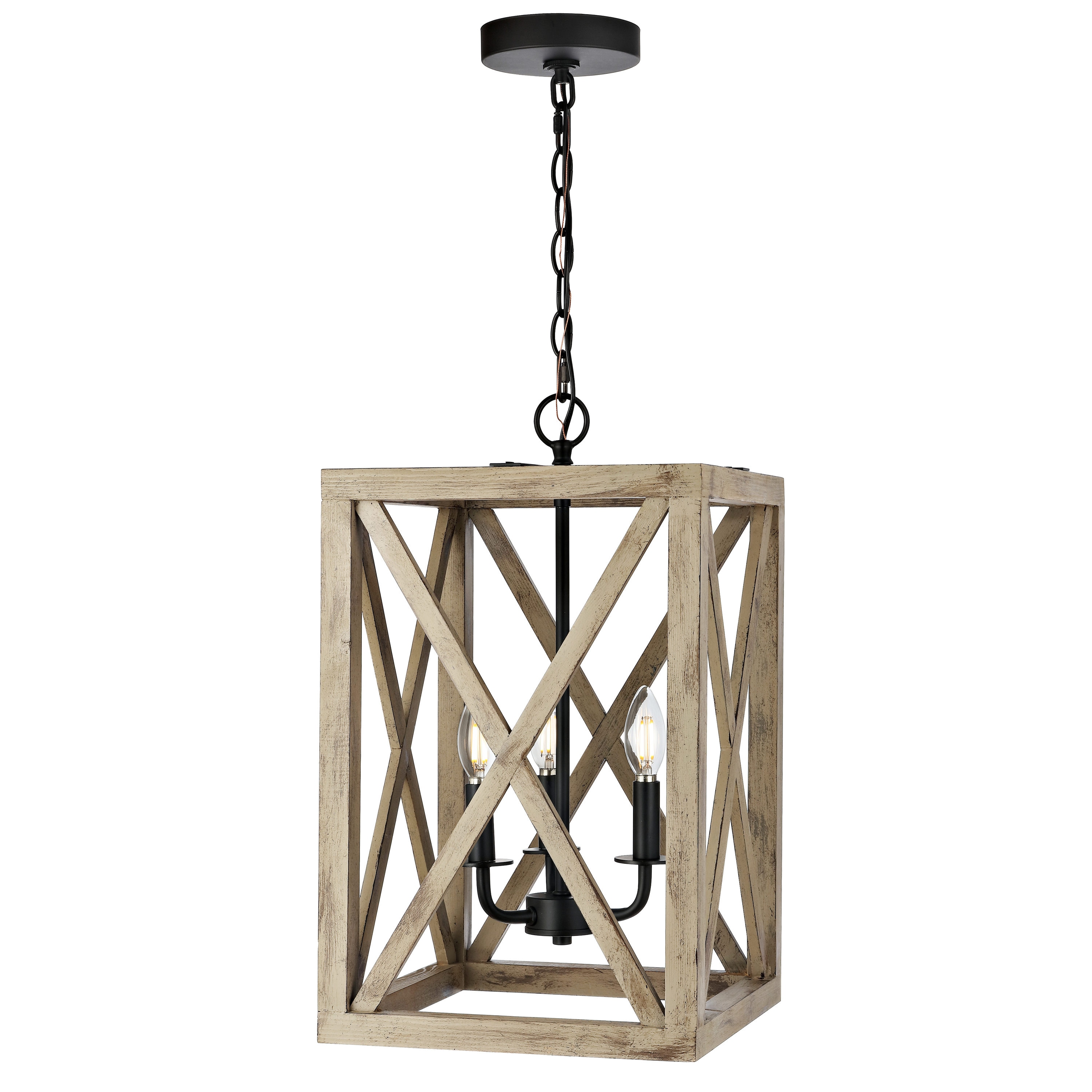 Rabea 3 -Light Black Farmhouse Geometric Medium Hanging Pendant light