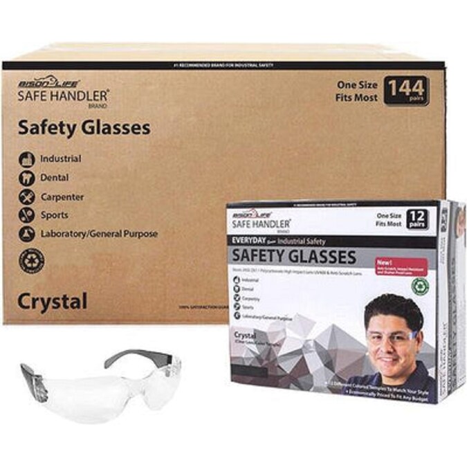 Safe Handler 144-Pack, Crystal Black Temple Clear Lens Polycarbonate Safety Glasses