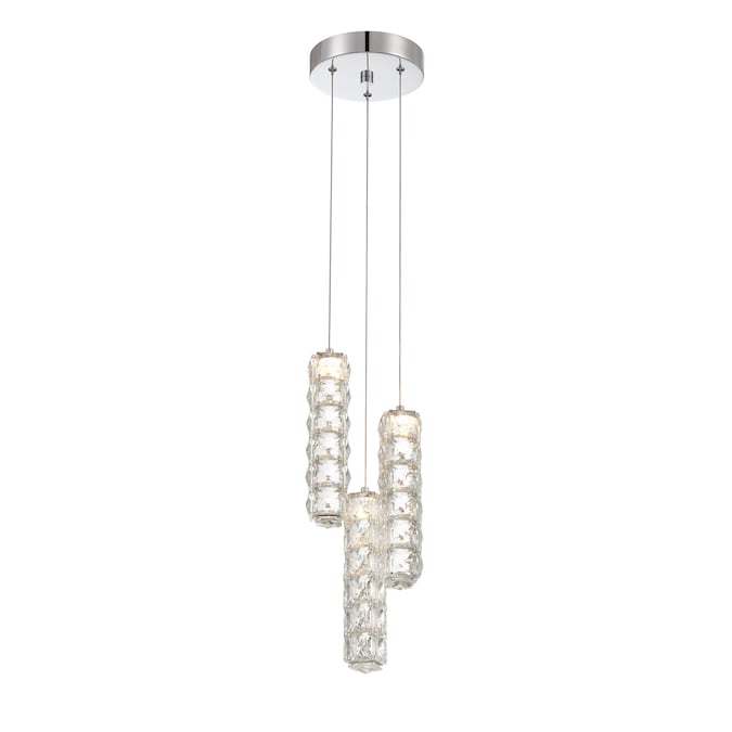 allen + roth Aurelis 3-Light Chrome Glam Clear Glass Tiered LED Large Hanging Pendant Light