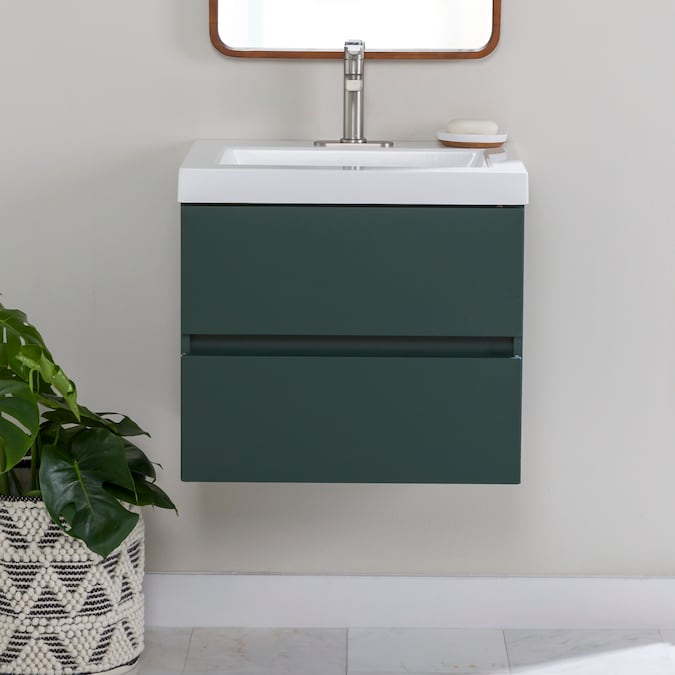 Diamond NOW Vienna 24-in Viridian Green Single Sink Floating Bathroom Vanity with White Cultured Marble Top