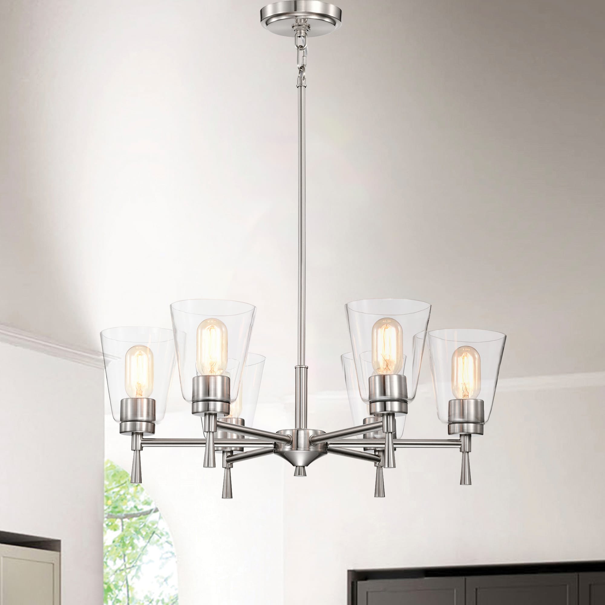 Briarwood 6 -Light Burnished Nickel Modern/contemporary For Use in Bedrooms, Dining Rooms, Foyers, Kitchens, Living Rooms Chandelier