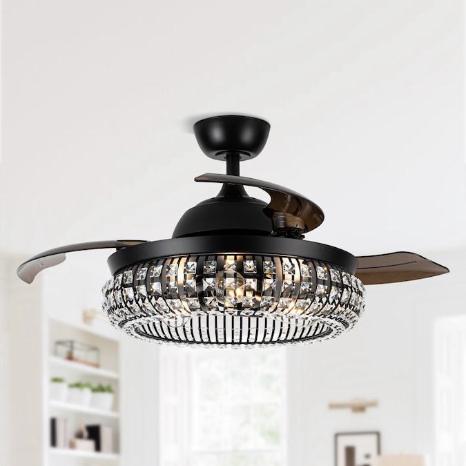 Parrot Uncle 42-in Matte Black with Dark Brown Blades Indoor Ceiling Fan Light Kit Compatible and Remote (3-Blade)