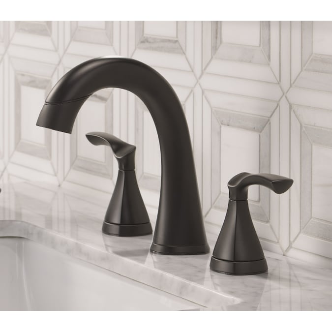 Delta Sandover Pulldown Matte Black Widespread 2-Handle WaterSense Pull-down Bathroom Sink Faucet with Drain