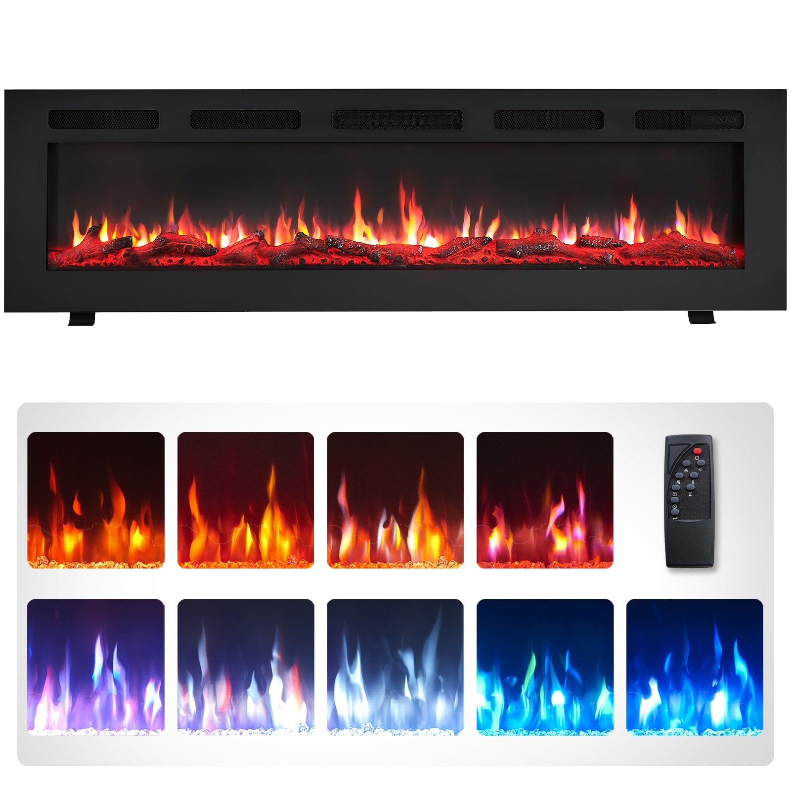 60.05-Inches W Black Wall mount Fan-forced Wall-mount Electric Fireplace with Remote Control Included