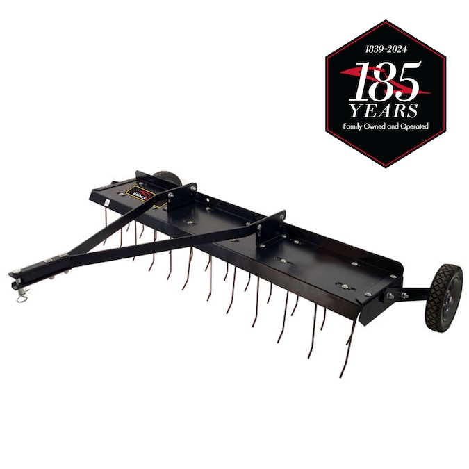 Brinly 48-Inch Tow-Behind Dethatcher with Replaceable Tines, Adjustable Depth, and Pneumatic Wheels - Ideal for Large Yards - 30 lbs.
