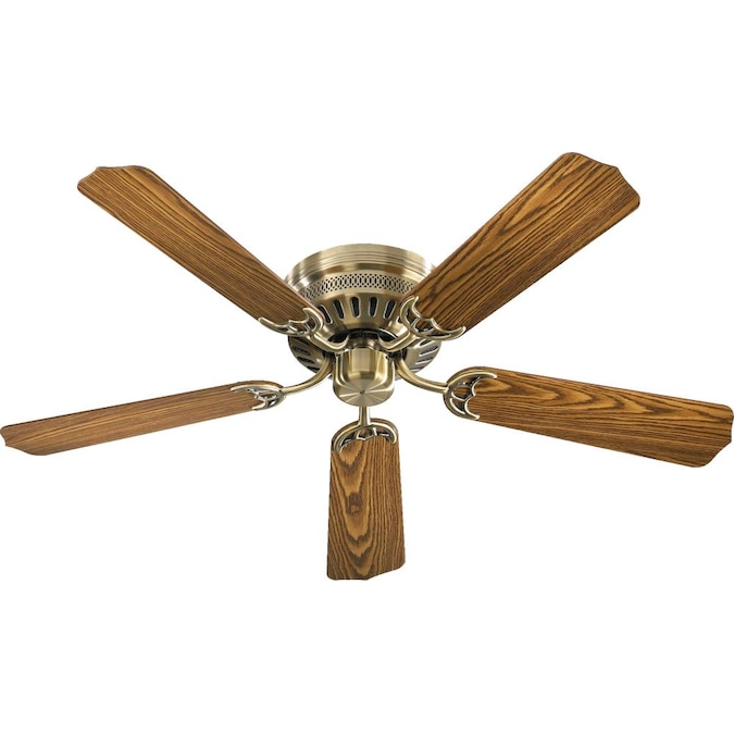 Quorum International Custom Hugger 52-in Antique Brass with Dark Oak Blades Indoor Flush Mount Ceiling Fan (5-Blade)