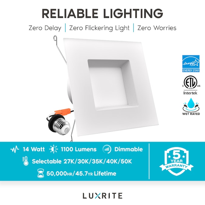 Luxrite White 5-in or 6-in 1100-Lumen Switchable Square Dimmable LED Canned Shower Recessed Downlight (6-Pack) - Image 8