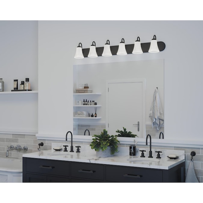 Progress Lighting Classic 48-in 6-Light Matte Black Transitional Vanity Light - Image 3