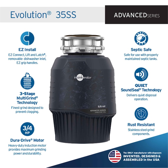 InSinkErator Evolution 35ss Advanced Series Continuous Feed 5/8-HP Septic Safe Non-corded Garbage Disposal - Image 2