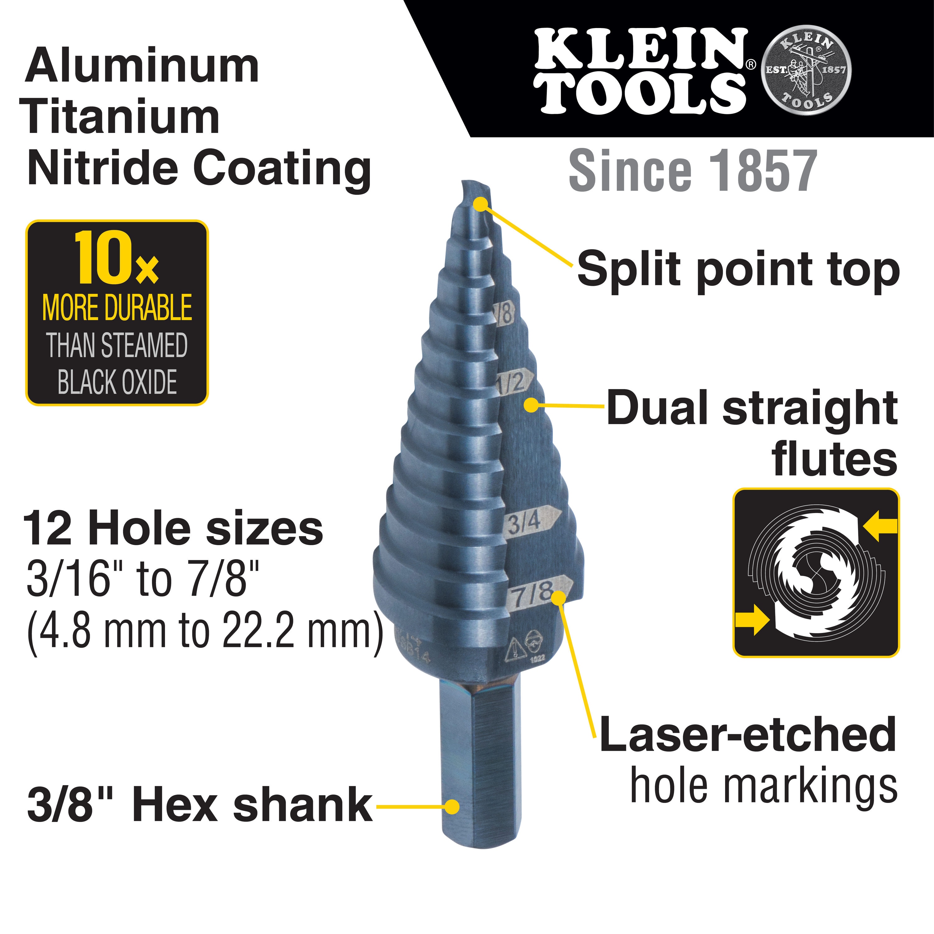 Premium Electrician's 3/8-Inch Hex Step Bit Set, 3 Piece - Image 2