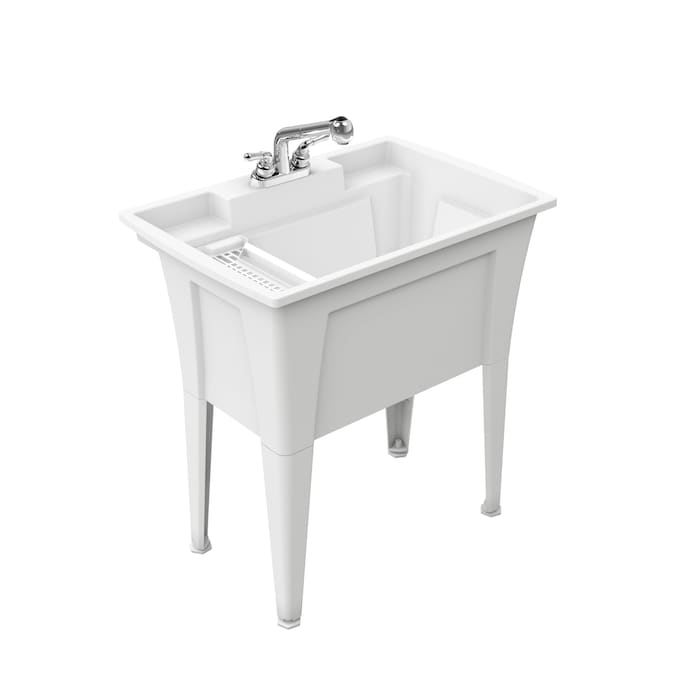 RuggedTub 32.25-in x 22-in 1-Basin White Freestanding Utility Tub with Drain and Faucet