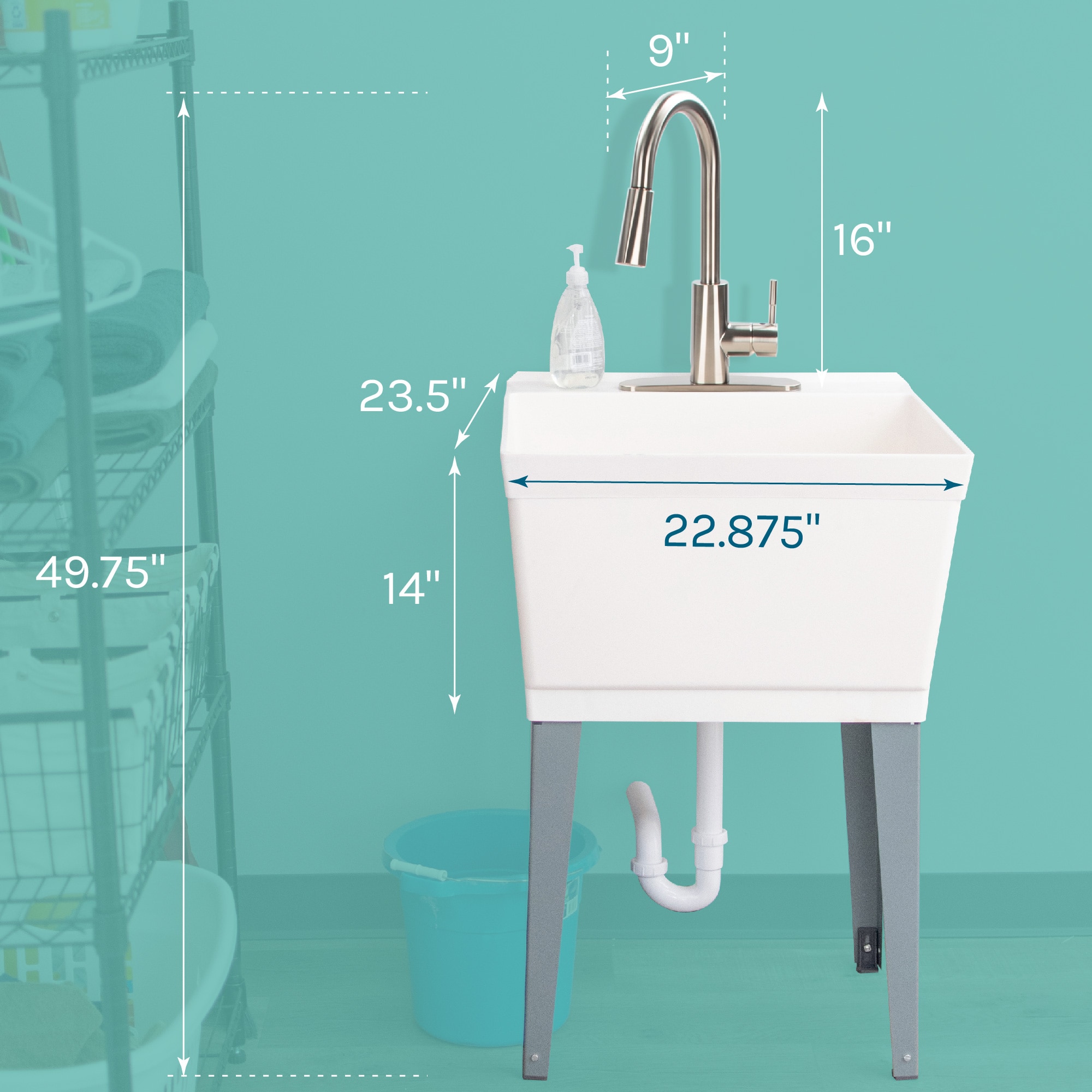 22.875-in x 23.5-in 1 -Basin White Freestanding Utility tub with Drain with Faucet - Image 9