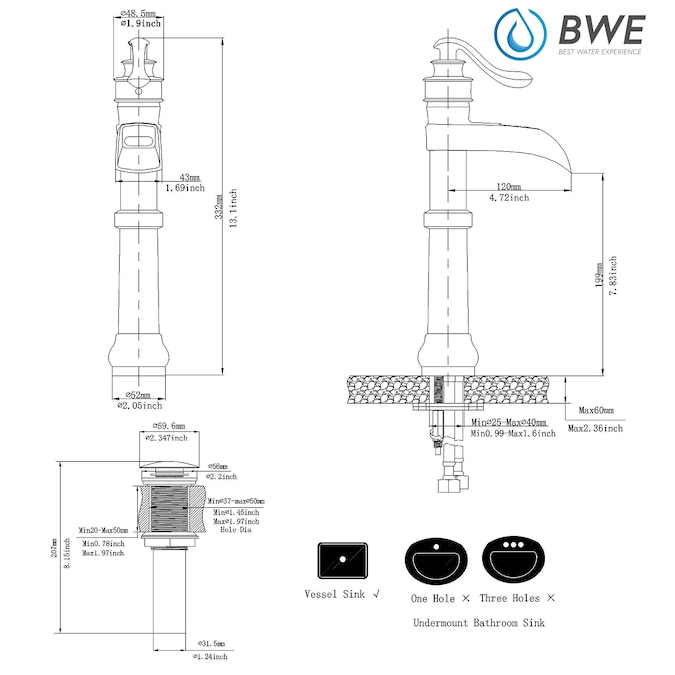 BWE Oil Rubbed Bronze Vessel 1-Handle WaterSense Waterfall Bathroom Sink Faucet with Drain - Image 9