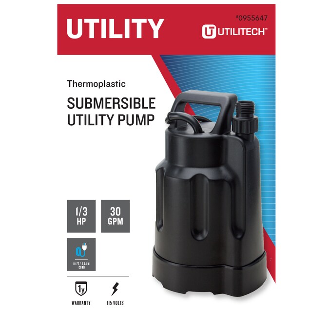 Utilitech 1/3-HP 115-Volt 30-GPM Thermoplastic Submersible Utility Pump - Image 4