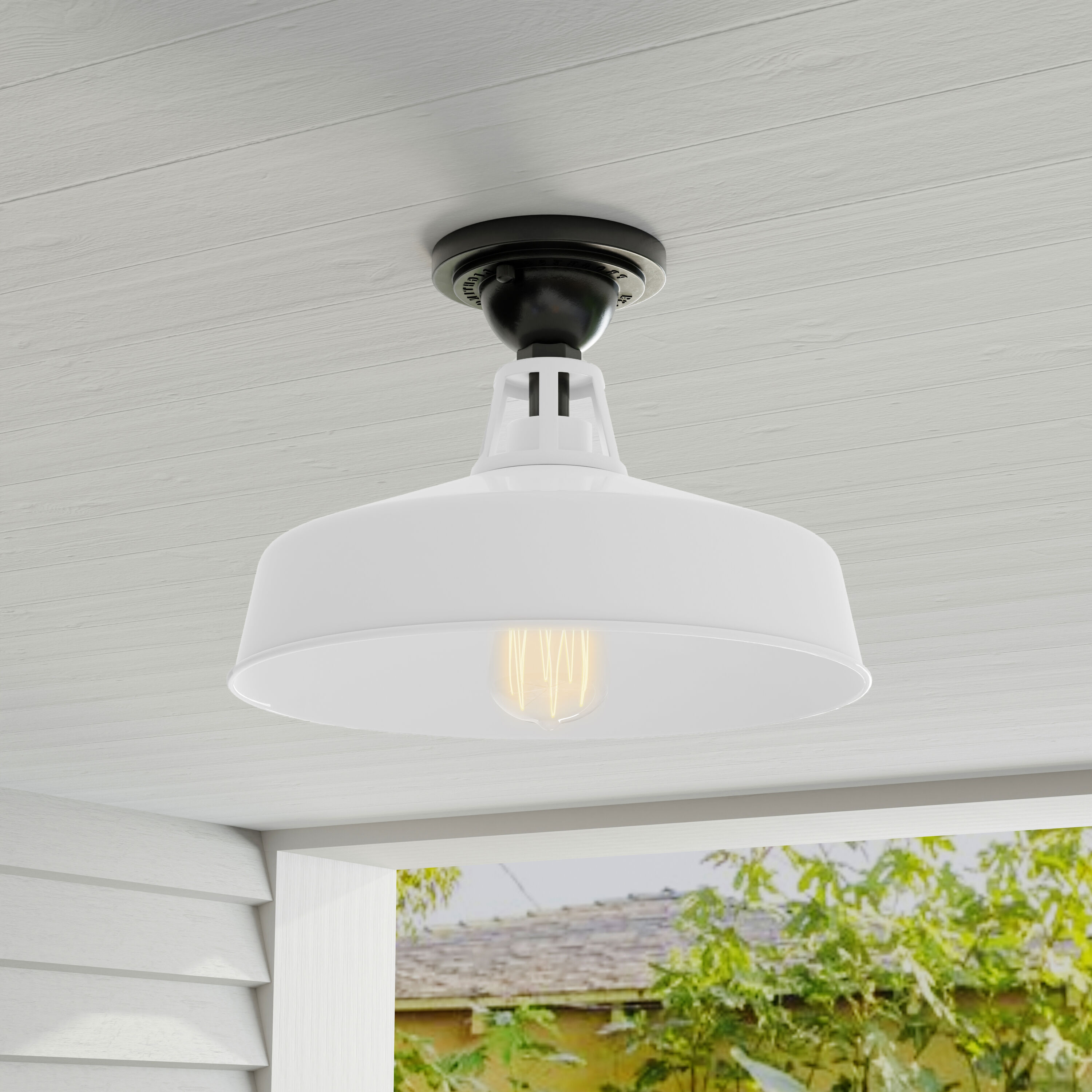 Cedar Springs 1 -Light 9.5-in White Indoor/Outdoor Semi Flush Mount Light