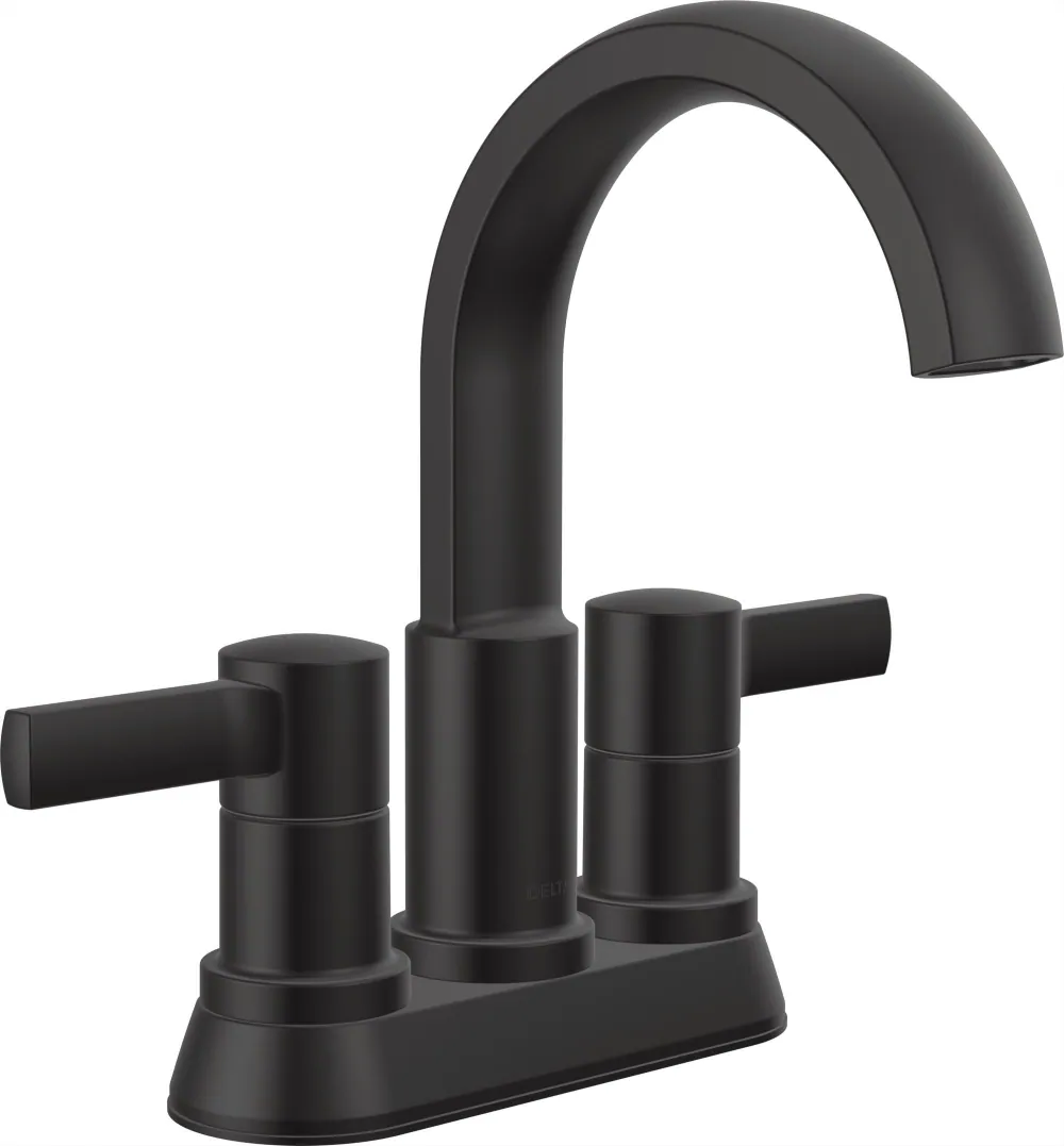 Albion Matte Black 4-in centerset 2-handle WaterSense High-arc Residential Handle Bathroom Sink Faucet with Drain
